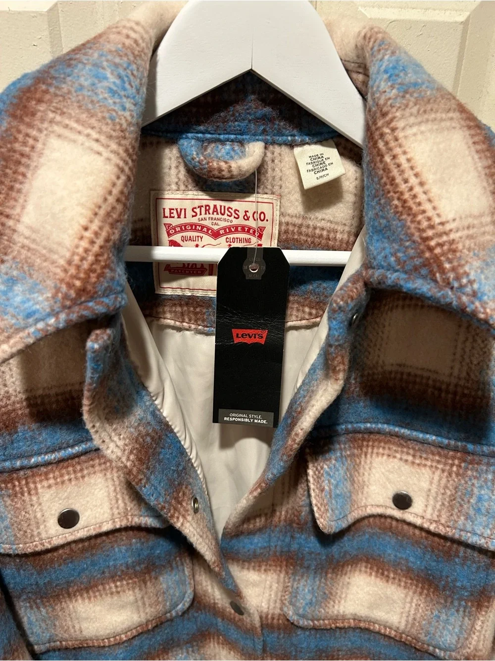 NWT Levi’s Selma Plaid Flannel Shacket Shirt Jacket Wool blend , Small